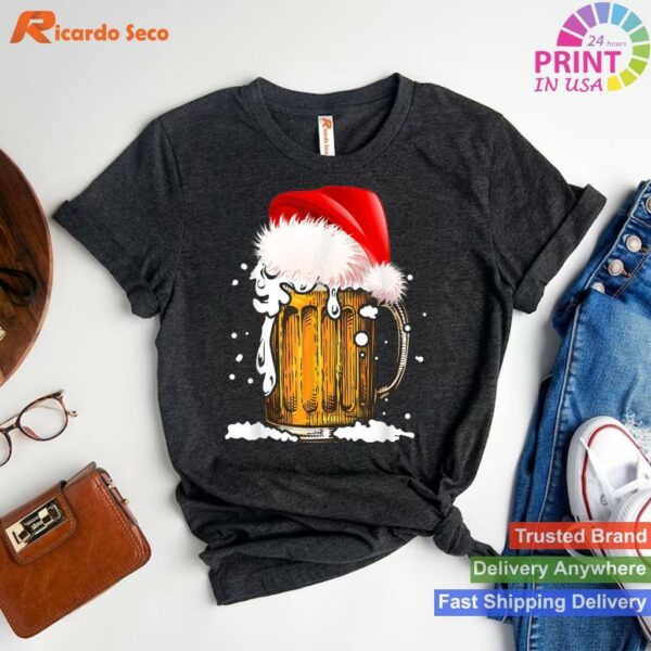 Christmas Drinking Lover Beer Santa Hat T-shirt Style 1 - T-shirt