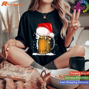 Christmas Drinking Lover Beer Santa Hat T-shirt Style 3 - Women T-shirt