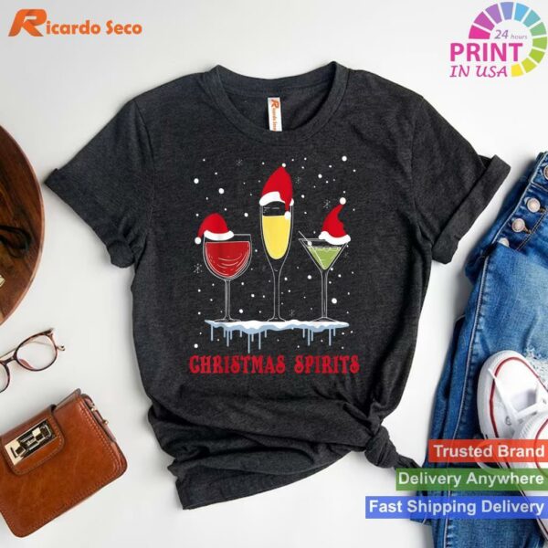 Christmas Spirits Bubbly Martinis Holiday Drink T-shirt Style 1 - T-shirt