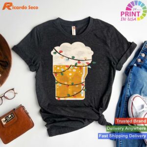 Christmas Tree Lights Beer Drinking T-shirt Style 1 - T-shirt