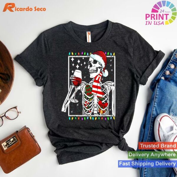 Smiling Skull Drinking Wine Christmas T-shirt Style 1 - T-shirt